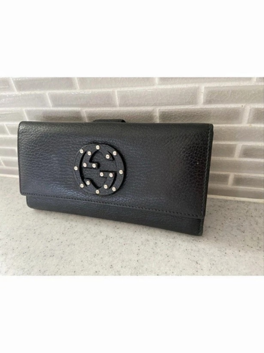 Gucci authentic Black studded interlocking GG calf leather Wallet